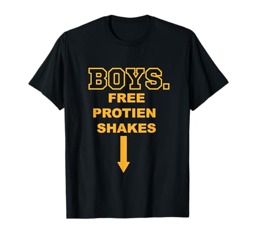 Jungen Free Protein Shakes humorvolles Fitnessstudio T-Shirt Jungen Free Protein Shakes humorvolles Fitnessstudio T-Shirt von funny gym tee for men boys free Protein Shakes