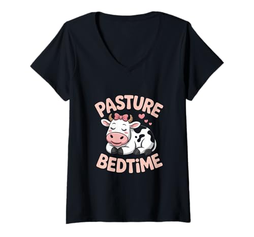 Damen Ich Liebe Kühe Weide Schlafenszeit T-Shirt mit V-Ausschnitt Damen Ich Liebe Kühe Weide Schlafenszeit T-Shirt mit V-Ausschnitt von funny heifer cow farmer