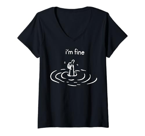 Damen Mir geht es gut Daumen hoch T-Shirt mit V-Ausschnitt Damen Mir geht es gut Daumen hoch T-Shirt mit V-Ausschnitt von funny i'm fine thumbs up