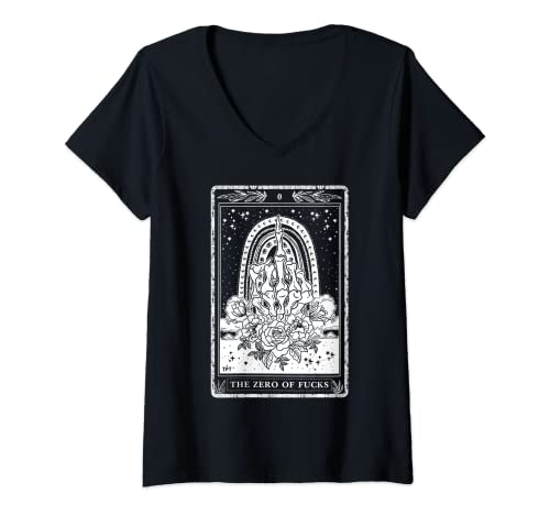 Damen Lustige Tarotkarte Zero of Fucks Okkult-Tarot-Leser T-Shirt mit V-Ausschnitt Damen Lustige Tarotkarte Zero of Fucks Okkult-Tarot-Leser T-Shirt mit V-Ausschnitt von funny tarot cards reading reader meaning gift