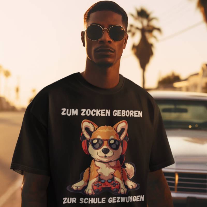 Zum Zocken Geboren, Zur Schule Gezwungen - Lustiges Gamer Hund Shiba Inu T-Shirt, Unisex-T-Shirt von funnyShirty