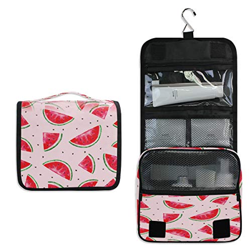 Wassermelonen-Kulturbeutel zum Aufhängen, für Reisen, Kosmetik, Make-up, Zubehör, Organizer, Schönheitstasche für Damen, Mädchen, Kinder, wasserdichte Duschtasche, Geschenk, mehrfarbig, 9x4x18.5inch von funnyy