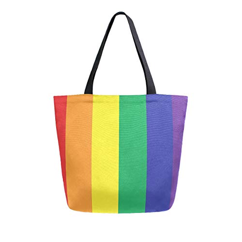 funnyy LGBT Pride Regenbogen-Canvas-Tasche für Damen, lässige Schultertasche, Strandtasche, Handtasche, große Lebensmittel, wiederverwendbar, Baumwolle, Mehrzweck-Tasche für Lehre von funnyy