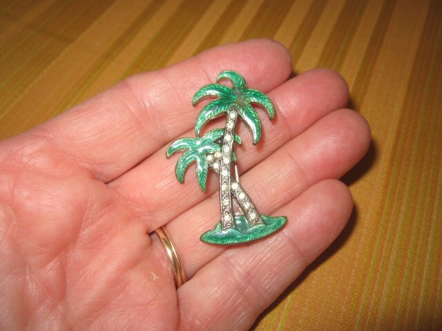 Schönen Grünen Emaille Strass Florida Souvenir Palm Tree Brosche von funoldstuff