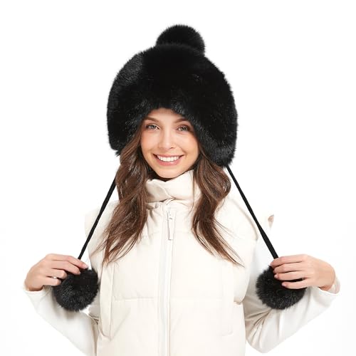 Frauen Wintermütze Kunstpelz Beanie Mütze mit Fuzzy Pom Pom Stricken Trapper Hut niedlich Schneemütze Winddicht volle Kapuze Ohrenklappe Frauen Wintermütze Kunstpelz Beanie Mütze mit Fuzzy Pom Pom Stricken Trapper Hut niedlich Schneemütze Winddicht volle Kapuze Ohrenklappe von fur story