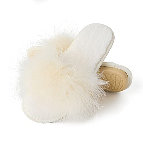 Fur Story Damen Furry Slippers Open Toe Fuzzy Slippers Memory Foam Flauschige Hausschuhe, Beige, 39.5/40 EU von fur story