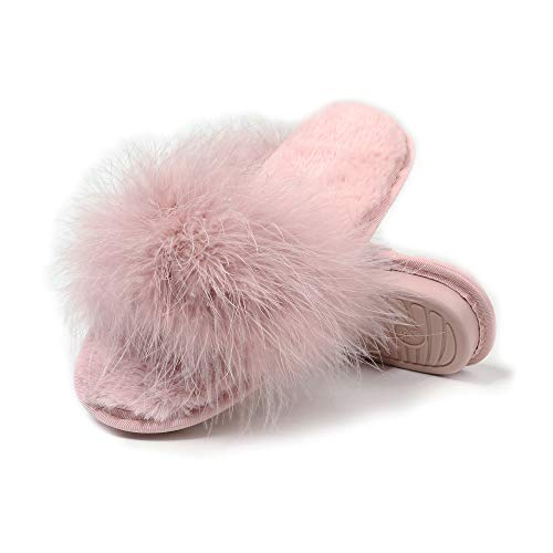 Fur Story Damen Furry Slippers Open Toe Fuzzy Slippers Memory Foam Flauschige Hausschuhe, rose, 37.5/38 EU von fur story