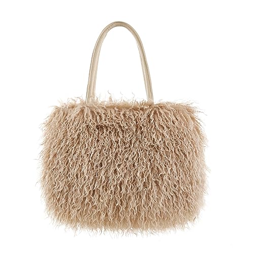 fur story Damen Fuzzy Tote Bag Faux Curly Handbag Furry Shoulder Bag Large Top Handle Purses Winter von fur story