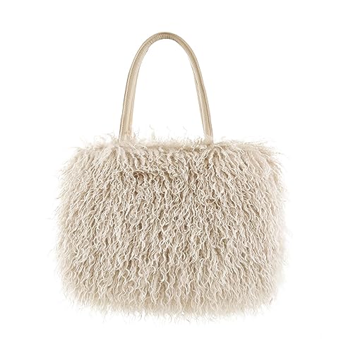 fur story Damen Fuzzy Tote Bag Faux Curly Handbag Furry Shoulder Bag Large Top Handle Purses Winter von fur story