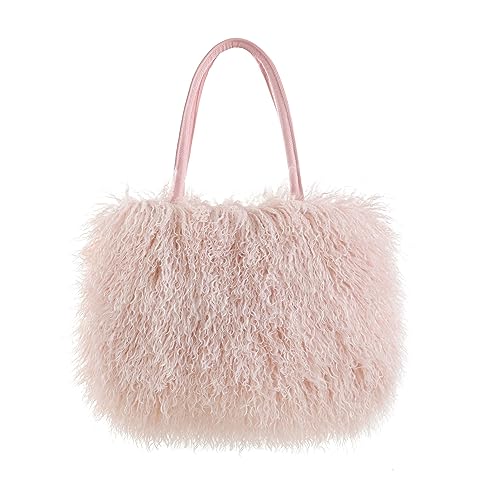 fur story Damen Fuzzy Tote Bag Faux Curly Handbag Furry Shoulder Bag Large Top Handle Purses Winter von fur story