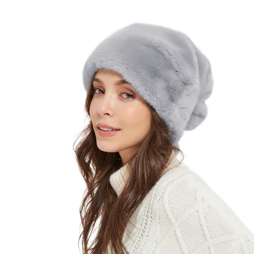 fur story Frauen Faux Nerz Pelz Hut Santa Hut Slouchy Beanie Chunky Baggy Hut Winter Pelz Hut Warm Ski Cap von fur story