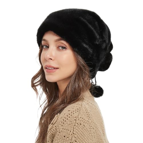 fur story Frauen Faux Nerz Pelz Hut Santa Hut Slouchy Beanie Chunky Baggy Hut Winter Pelz Hut Warm Ski Cap von fur story