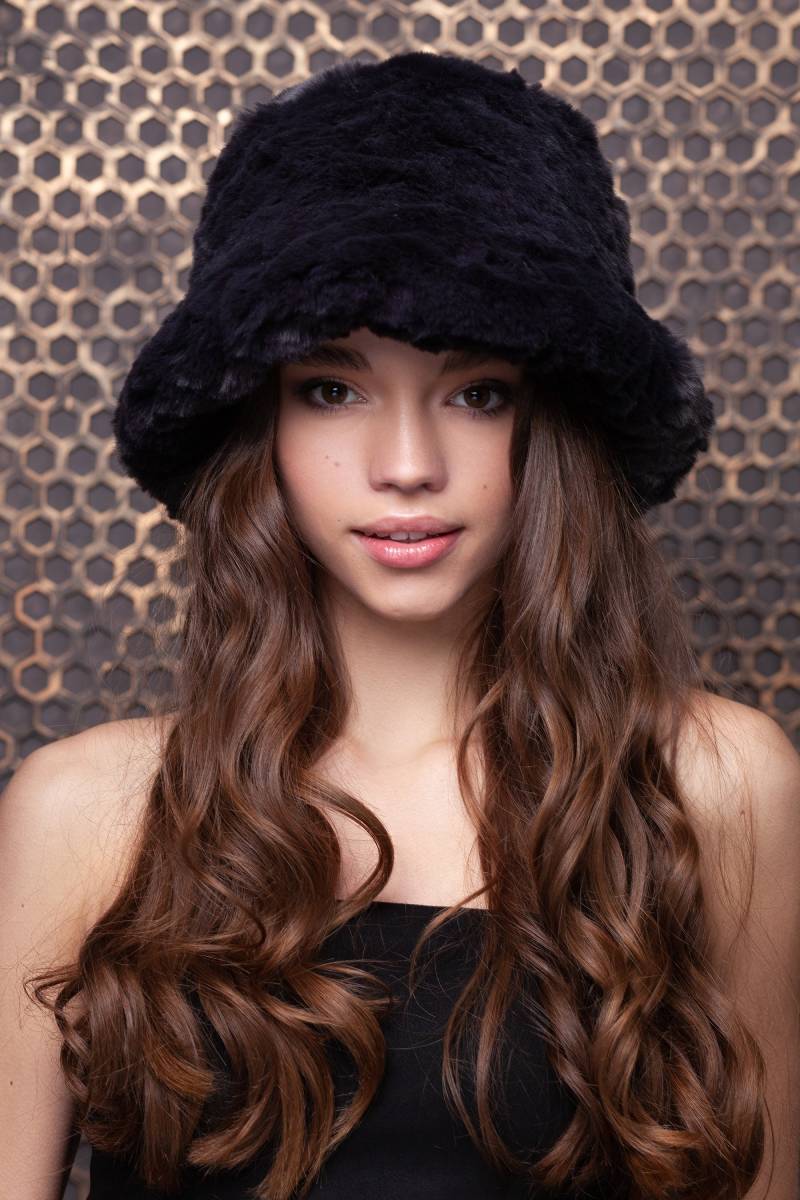 Chinchilla Gestrickt Graphite Kunstpelz Eimer Hut von furamur