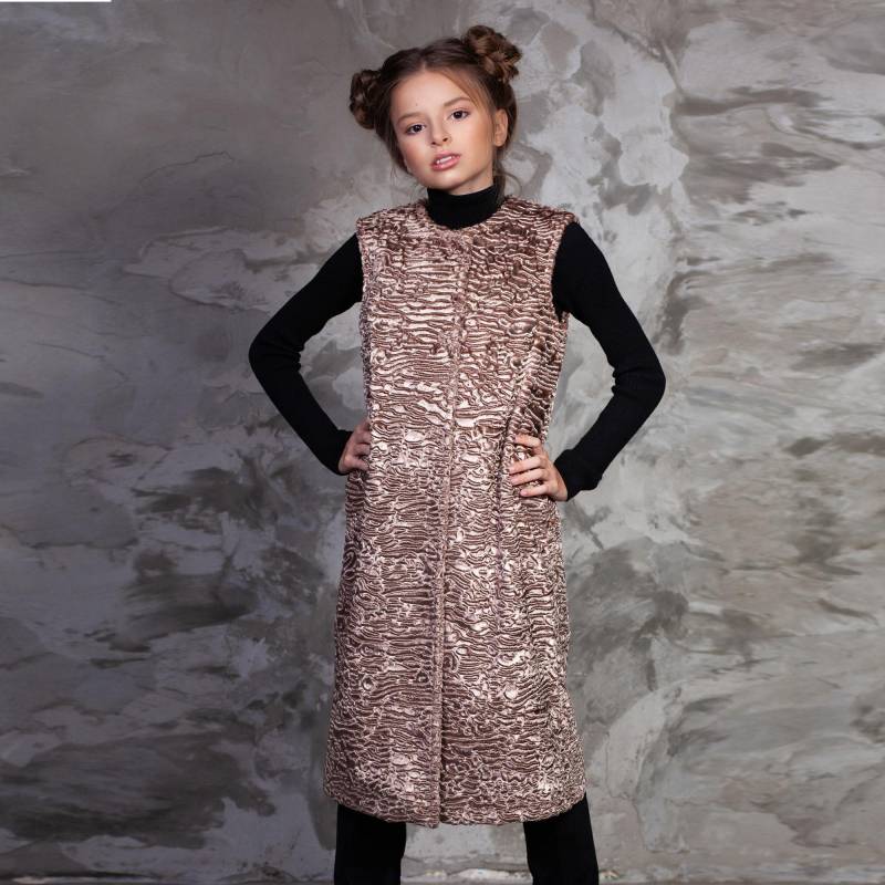 Kinderweste - Lange Kunstpelzweste Für Mädchen Beige Umweltfreundliches Tissavel, Teen Fashion von furamur