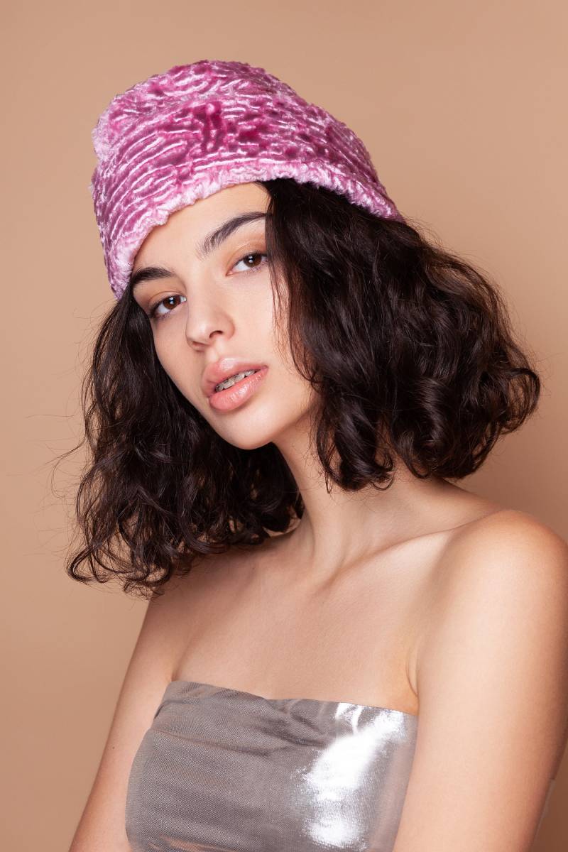 Rosa Kunstpelz Hut, Doppelseitige Futter Kappe von furamur