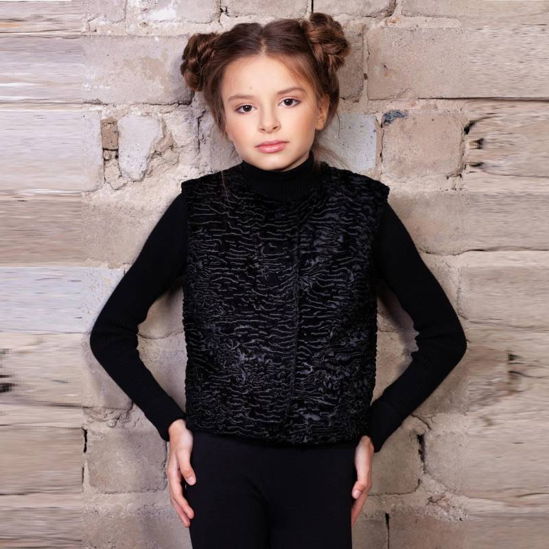 Kinderweste - Mädchen Schwarze Kunstpelzweste Umweltfreundliche Tissavel Astrakhan von furamur