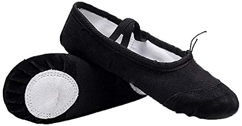 Ballettschuhe mit geteilter Sohle, aus atmungsaktivem Stoff, mit einer Lederspitze und vorgenähten Kreuzgummibändern, Schwarz - Schwarz - Größe: 33 EU von furein