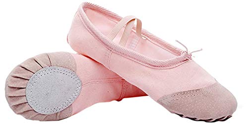 Ballettschuhe mit geteilter Sohle, aus atmungsaktivem Stoff, mit einer Lederspitze und vorgenähten Kreuzgummibändern, - hellrosa - Größe: 32 EU von furein