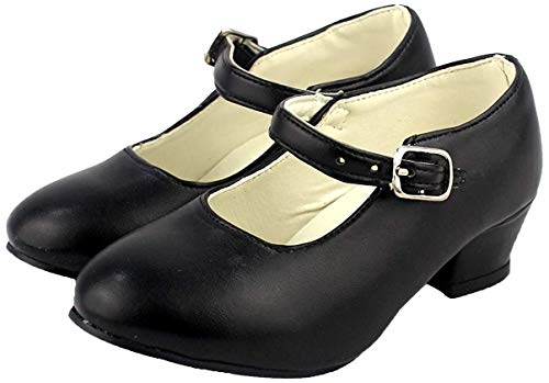 Flamenco-/Sevillana-Schuhe, Tanzschuhe für Damen / Mädchen, Rot mit schwarzen Punkten, Schwarz - Schwarz - Größe: 25 EU von furein