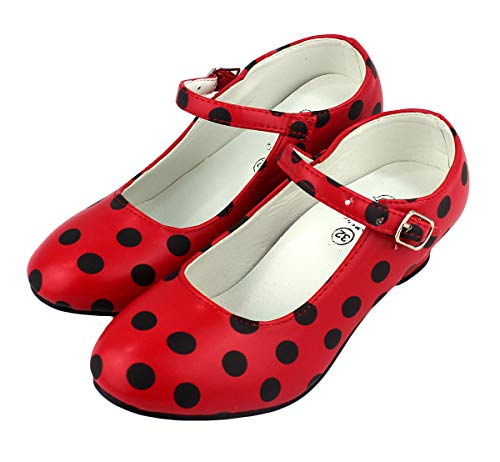 Flamenco-/Sevillana-Schuhe, Tanzschuhe für Damen / Mädchen, Rot mit schwarzen Punkten, Schwarz - rot - Größe: 33 EU von furein