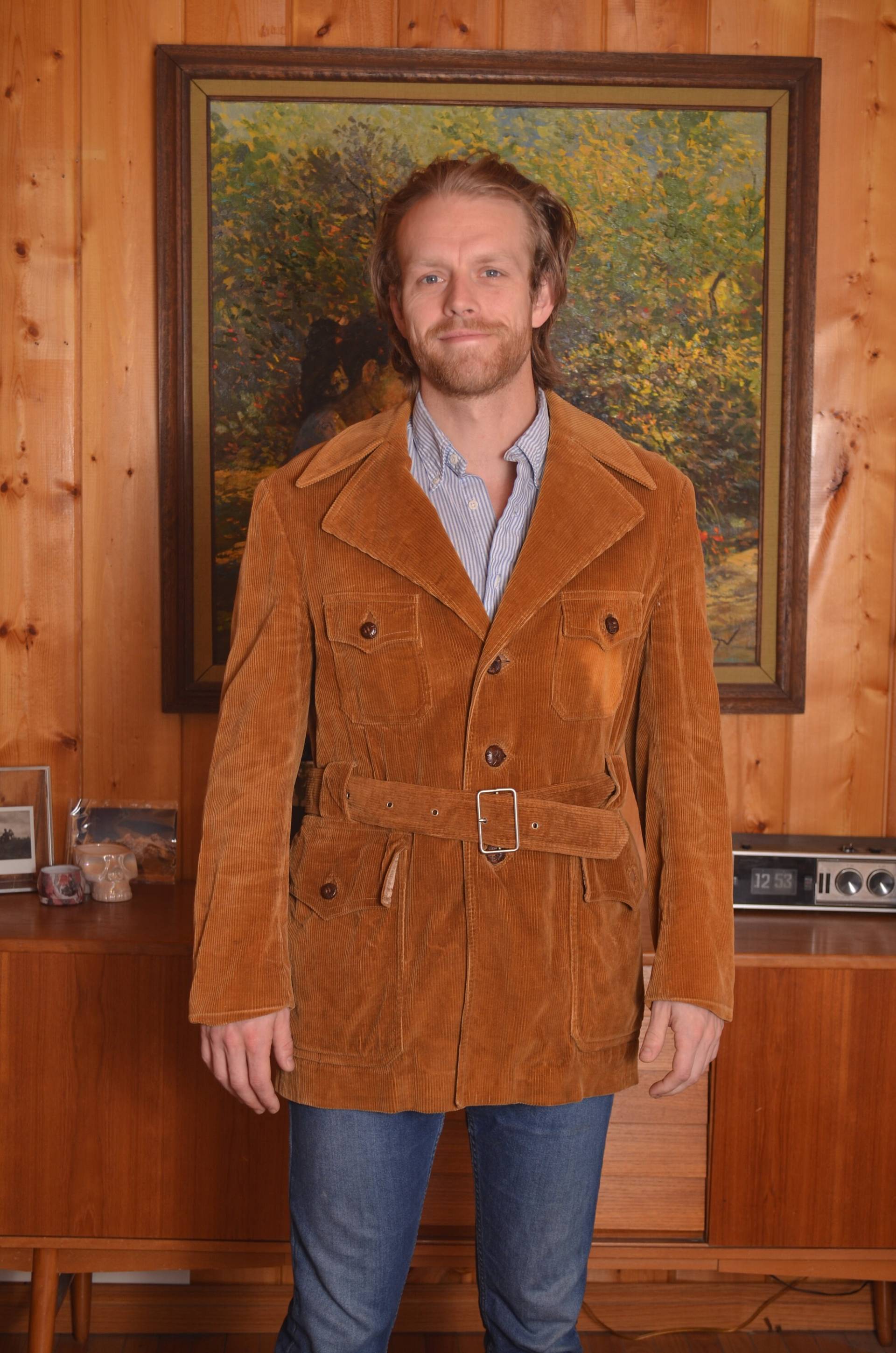 1970Er Jahre Große Herren Cord Gürtel Blazer Winterjacke Europe Craft Exclusive Raucherjacke Button-Down Tartan Kariertes Smart Adrettes Kleid von furhatguild