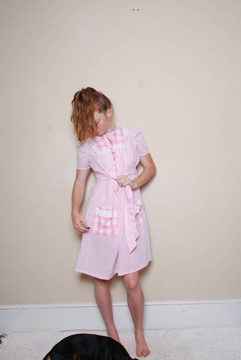 70Er Jahre Hängerchen Kleidchen Pink Kariert Kleine Öse Rüschen Dirndl Landhaus Hippie Kleid Pippi Boho Hippiekleid von furhatguild