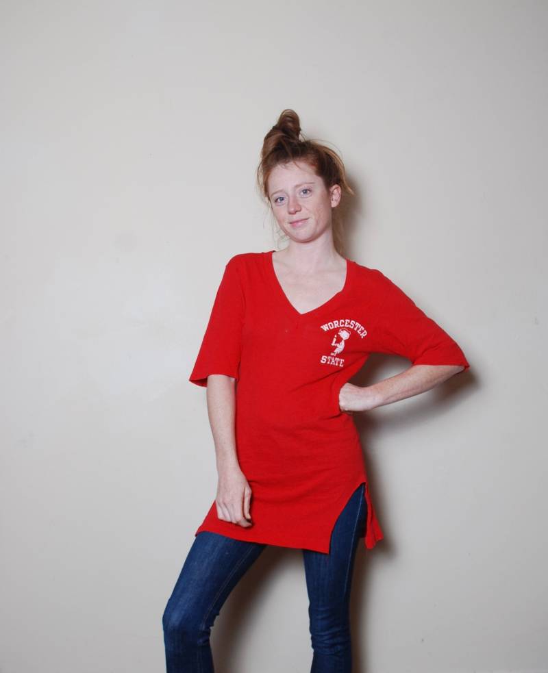 80Er Jahre Small Champion Jersey-T-Shirt Mit V-Ausschnitt Extra Lang, Worcester State College-T-Shirt Herren Damen Unisex Vintage-Kleidung Beunruhigt von furhatguild