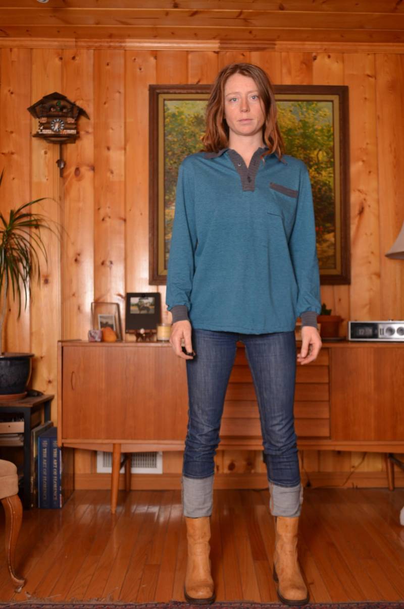 80Er Klein Jersey Strick Langarm Henley Blau Gestreift Rugby T-Shirt Herren Damen Unisex Vintage Kleidung Tasche Verblasst Weiche Baumwolle von furhatguild