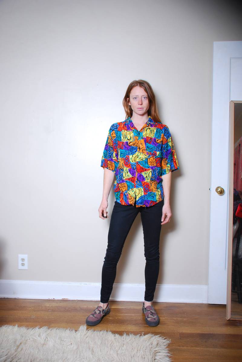 90Er Großes Button Down Kragen Top Damen Usa Rayon Regenbogen Farbblock Abstrakt Happy Sunny Nature Bon Homme Y2K Novelty Hawaii Hemd Bluse von furhatguild