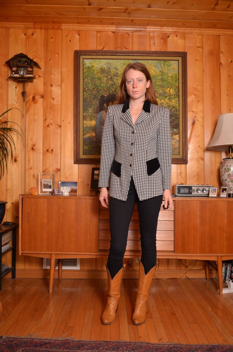 90S Kleine Hahnentritt Strick Jacke Samt Kragen Long Blazer Anzug Mantel Frauen Pssst Schwarz Weiß Mod Adrette Ahnungslos Button Down 80S Y2K Tunika von furhatguild