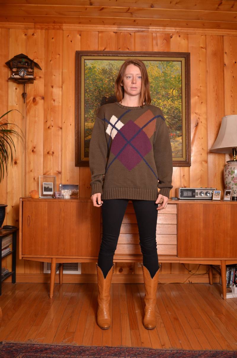 90S Mitteldicker Zopfmuster Ralph Lauren Chaps Pullover Reine Qualität Grün Braun Argyle Adrett Sportlich Golf Winter Urlaub Männer Frauen Designer von furhatguild