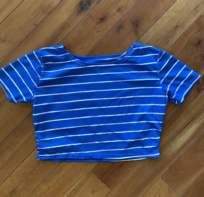 Kleines Selbstgemachtes Stretchy Blau Kurzärmeliges Crop Top Shirt 80Er Damen Mode Vintage Kleidung Bauch Dirty Dancing Boho Festival von furhatguild