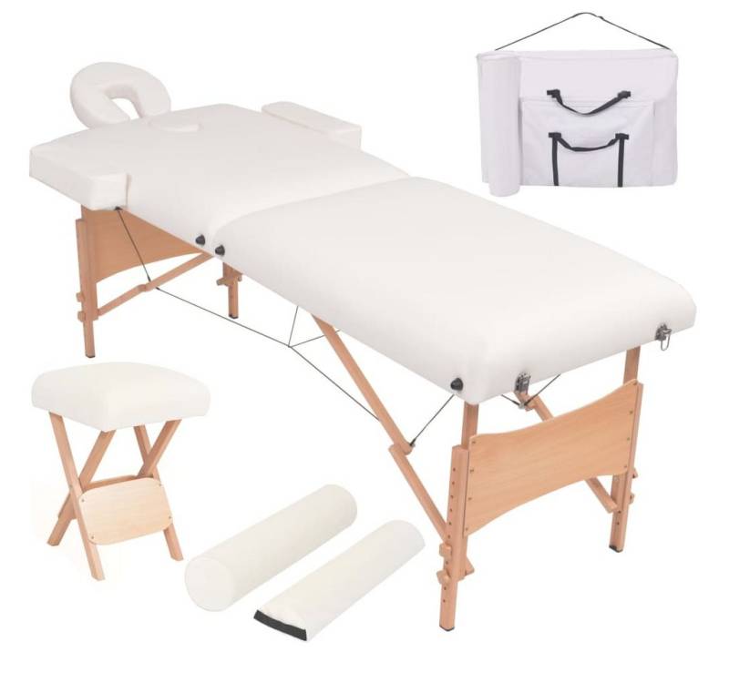 furnicato Massageliege 2-Zonen mit Hocker Klappbar 10 cm Sitz Weiß von furnicato