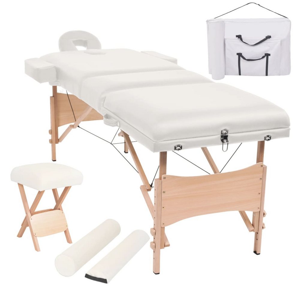 furnicato Massageliege 3-Zonen mit Hocker Klappbar 10 cm Sitz Weiß von furnicato