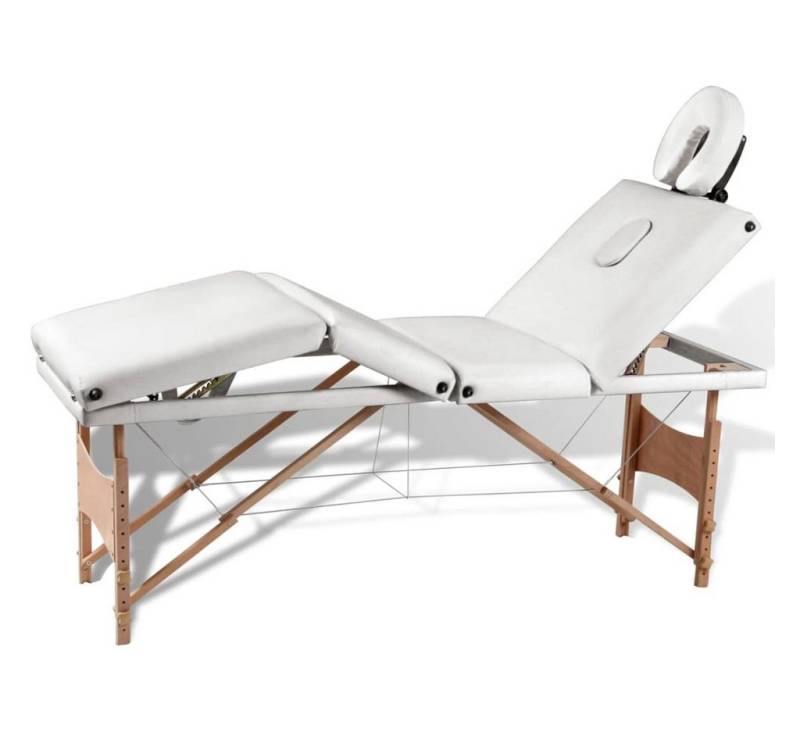 furnicato Massageliege Klappbar 4-Zonen mit Holzgestell Cremeweiß von furnicato