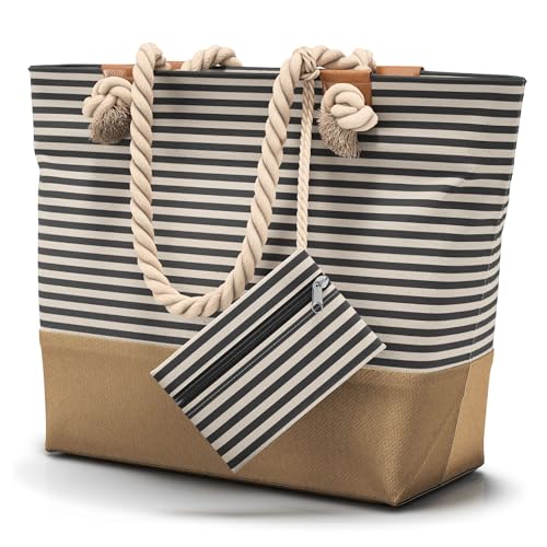 furora HOLIDAY Strandtasche XL - mit Reißverschluss & 2x Innentaschen (für nasse Badekleidung & Wertsachen) bequemer Griff, leicht, groß, wasserabweisend | Badetasche Damen & Herren von furora HOLIDAY