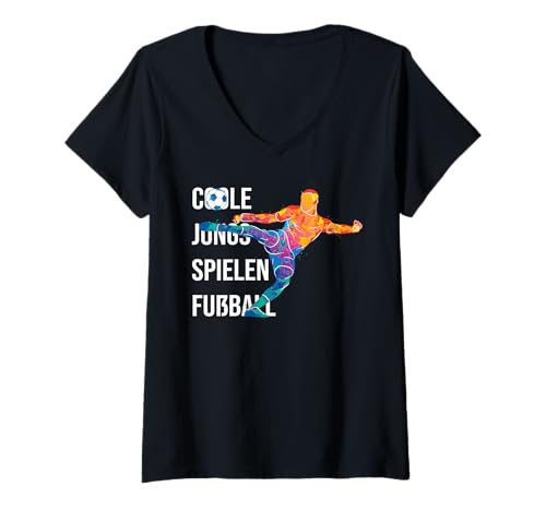 Damen Coole Jungs Spielen fußball fußballer Fussball Football Boy T-Shirt mit V-Ausschnitt Damen Coole Jungs Spielen fußball fußballer Fussball Football Boy T-Shirt mit V-Ausschnitt von fußball fußballer Fussballer Spieler kinder jungen