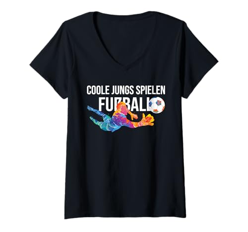 Damen Coole Jungs Spielen fußball fußballer Fussball Football Boy T-Shirt mit V-Ausschnitt Damen Coole Jungs Spielen fußball fußballer Fussball Football Boy T-Shirt mit V-Ausschnitt von fußball fußballer Fussballer Spieler kinder jungen