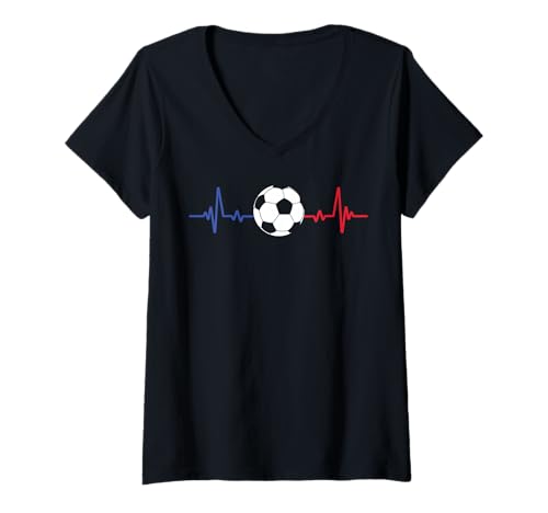Damen fußball fußballer Fussball Football Spieler Herzschlag T-Shirt mit V-Ausschnitt von fußball fußballer Fussballer Spieler player jungen