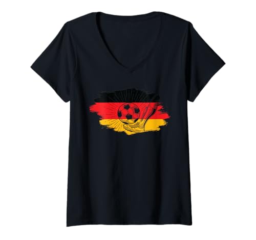 Damen fußball fußballer Spieler Fussball Football Jungen Flagge T-Shirt mit V-Ausschnitt Damen fußball fußballer Spieler Fussball Football Jungen Flagge T-Shirt mit V-Ausschnitt von fußball fußballer Fussballer Spieler player