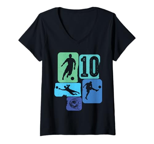 Damen 10th Birthday Boy 10 Years Footballer Football fußball Retro T-Shirt mit V-Ausschnitt Damen 10th Birthday Boy 10 Years Footballer Football fußball Retro T-Shirt mit V-Ausschnitt von fußball fußballer Spieler Kindergeburtstag party