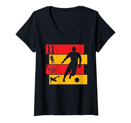Damen 11th Birthday Boy 11 Years Footballer Football fußball Retro T-Shirt mit V-Ausschnitt Damen 11th Birthday Boy 11 Years Footballer Football fußball Retro T-Shirt mit V-Ausschnitt von fußball fußballer Spieler Kindergeburtstag party