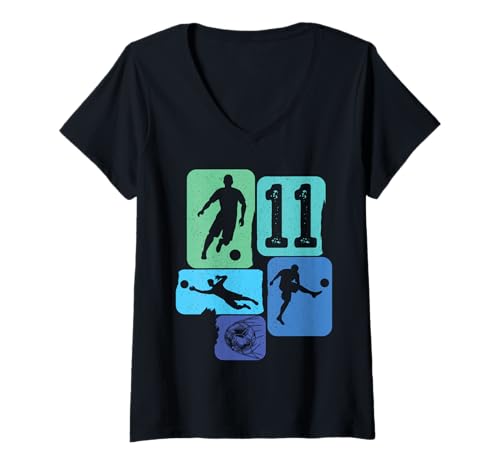 Damen 11th Birthday Boy 11 Years Footballer Football fußball Retro T-Shirt mit V-Ausschnitt Damen 11th Birthday Boy 11 Years Footballer Football fußball Retro T-Shirt mit V-Ausschnitt von fußball fußballer Spieler Kindergeburtstag party