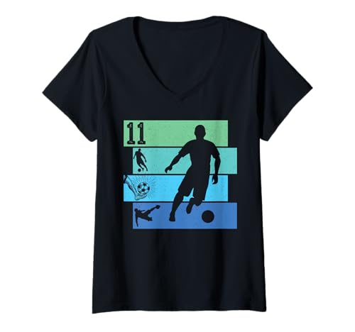 Damen 11th Birthday Boy 11 Years Footballer Football fußball Retro T-Shirt mit V-Ausschnitt Damen 11th Birthday Boy 11 Years Footballer Football fußball Retro T-Shirt mit V-Ausschnitt von fußball fußballer Spieler Kindergeburtstag party