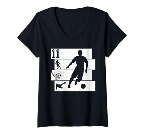 Damen 11th Birthday Boy 11 Years Footballer Football fußball Retro T-Shirt mit V-Ausschnitt Damen 11th Birthday Boy 11 Years Footballer Football fußball Retro T-Shirt mit V-Ausschnitt von fußball fußballer Spieler Kindergeburtstag party