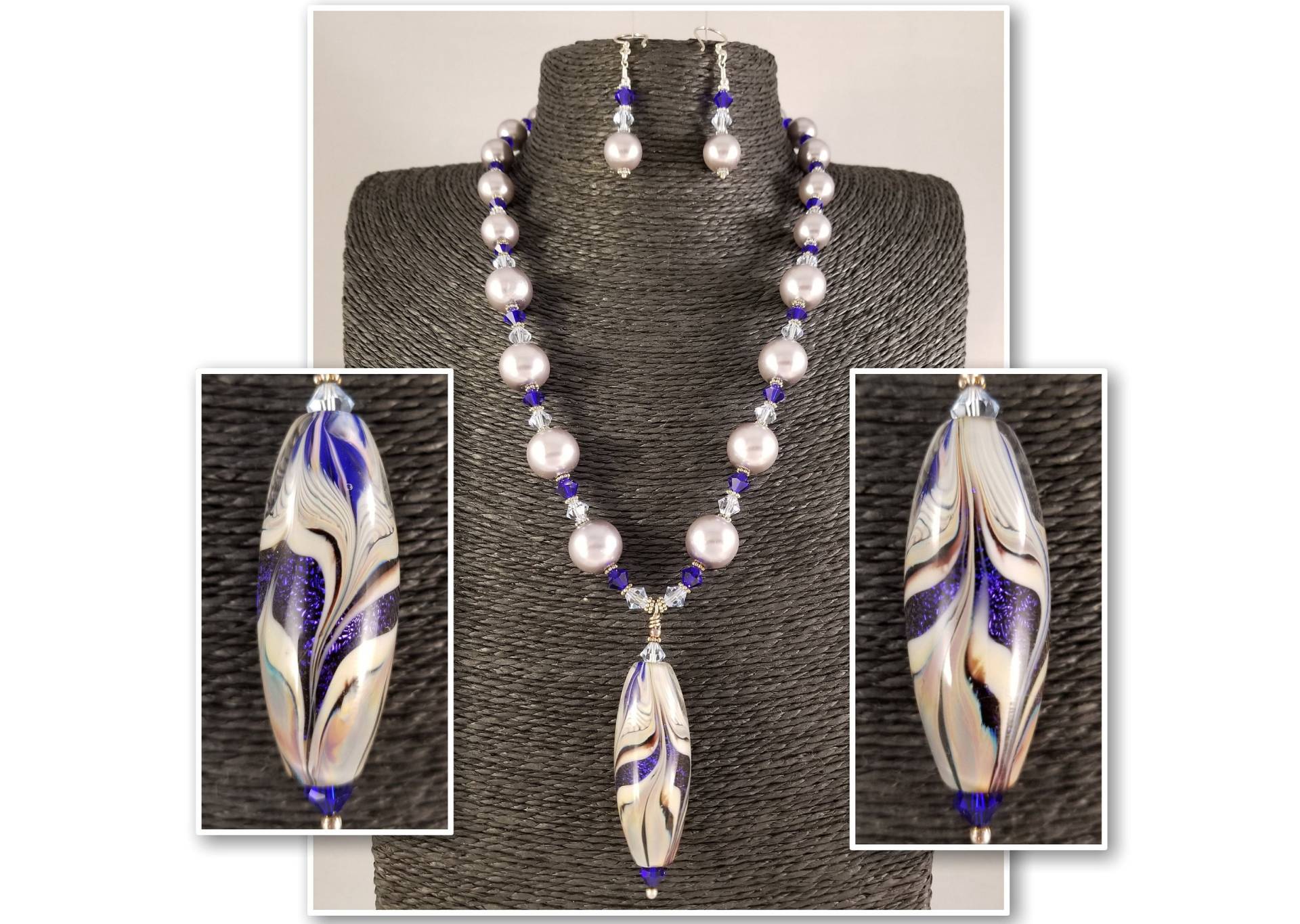 Lampwork, Swarovski Perle Und Kristall Statement Halskette Ohrringe Set Lampwork, Swarovski Perle Und Kristall Statement Halskette Ohrringe Set von futureheirloomsbyKB