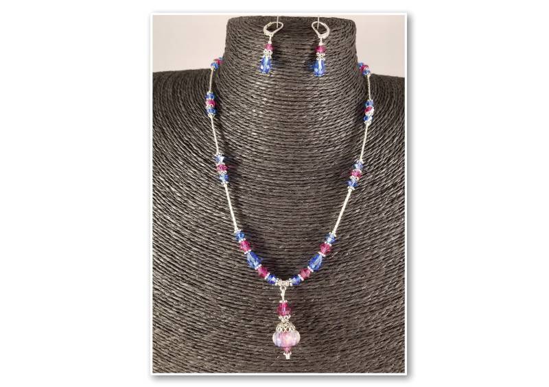 Lampwork Bead, Swarovski Kristall Und Sterling Silber Statement, Pink & Blau Halskette Ohrringe Set Lampwork Bead, Swarovski Kristall Und Sterling Silber Statement, Pink & Blau Halskette Ohrringe Set von futureheirloomsbyKB