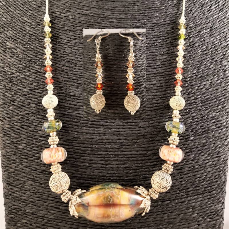 Lampwork Perlen, Swarovski Und Sterling Silber Statement 26" Lange Kette Ohrringe Set Jeff Barber Perlen Lampwork Perlen, Swarovski Und Sterling Silber Statement 26" Lange Kette Ohrringe Set Jeff Barber Perlen von futureheirloomsbyKB