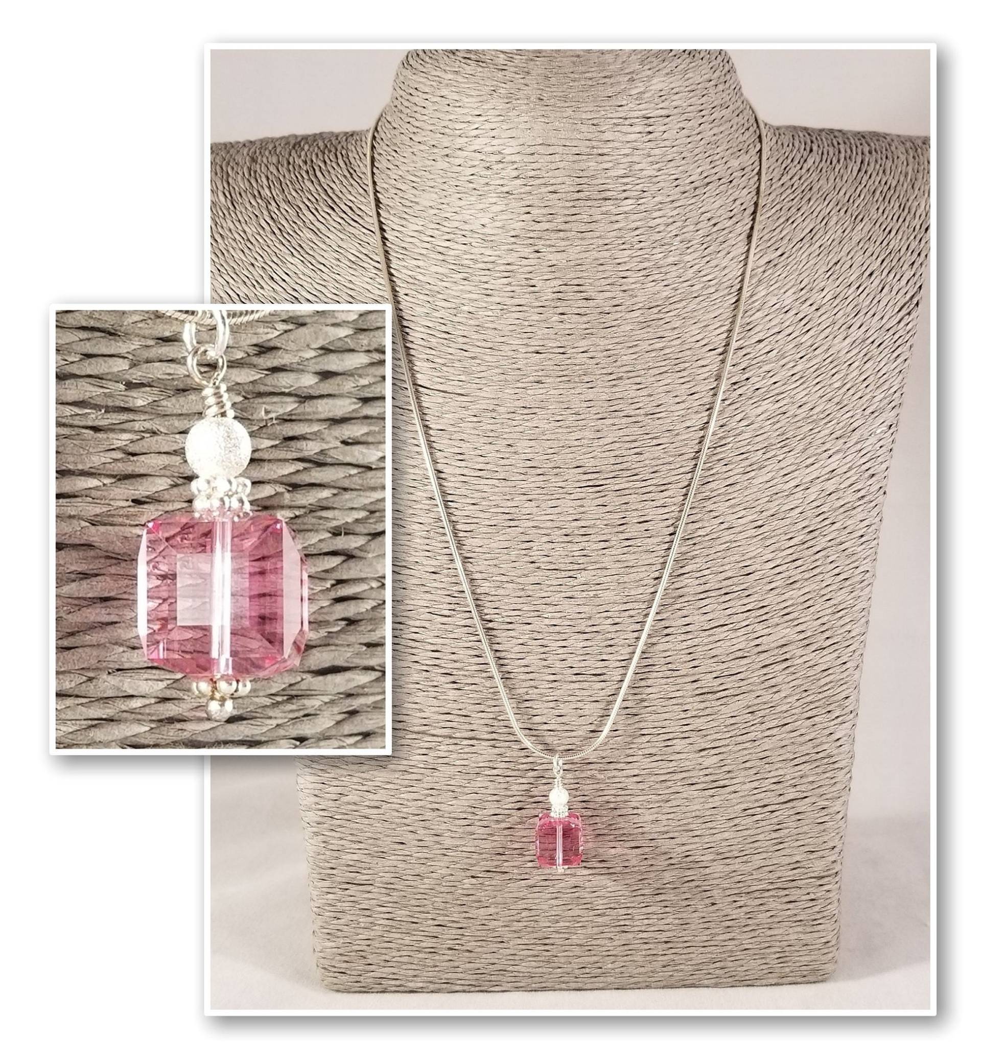 Rosa Swarovski Anhänger Und Sterling Silber Kette Halskette von futureheirloomsbyKB