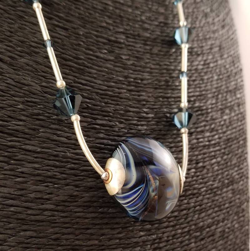 Swarovski, Lampwork Und Sterling Silber Statement Halskette Swarovski, Lampwork Und Sterling Silber Statement Halskette von futureheirloomsbyKB